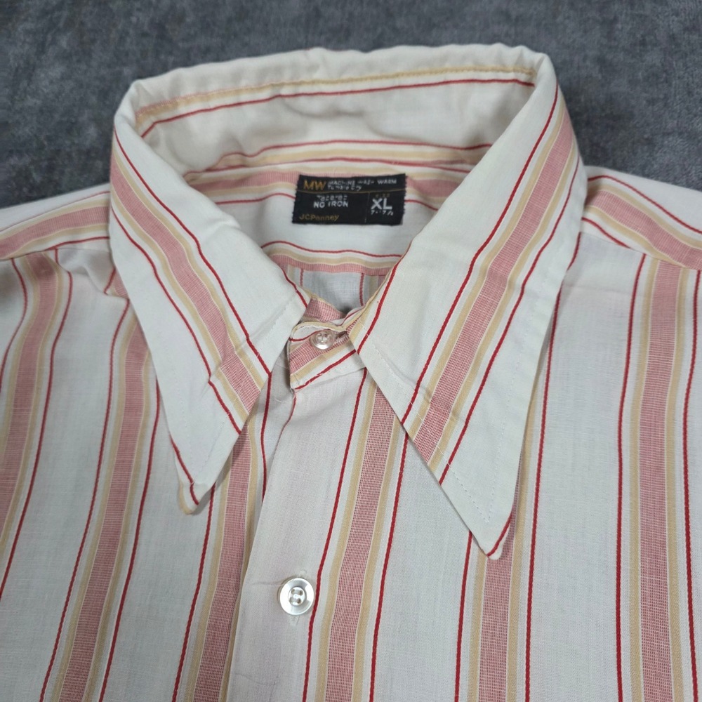 Vintage 70s Dagger Collar JCPenney Mens XL Striped Short Sleeve Button Up Shirt